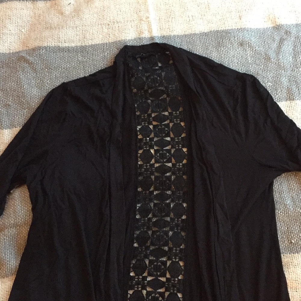 Geometric Lace Up Back Black Cardigan